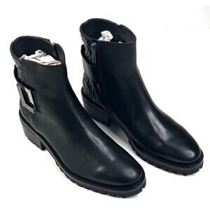 Karl Lagerfeld Paris VARA Black Leather Ankle Boots Womens Size 8M Buckle New